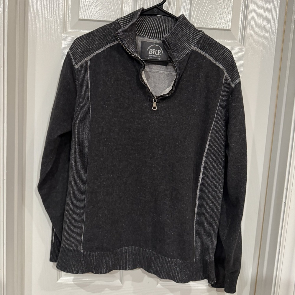BKE Sweater Adult‎ Large Gray Slim Fit Preppy Pullover Classic Quarter Zip Mens
